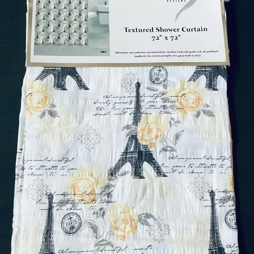 Paris France Eiffel Tower French Floral Fabric Shower Curtain